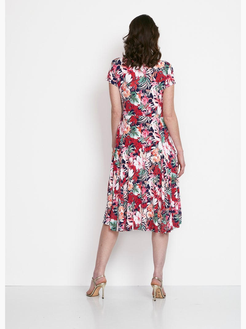 Vestido midi acampanado con cuello en V - Afibel Rosa fucsia - Kiabi