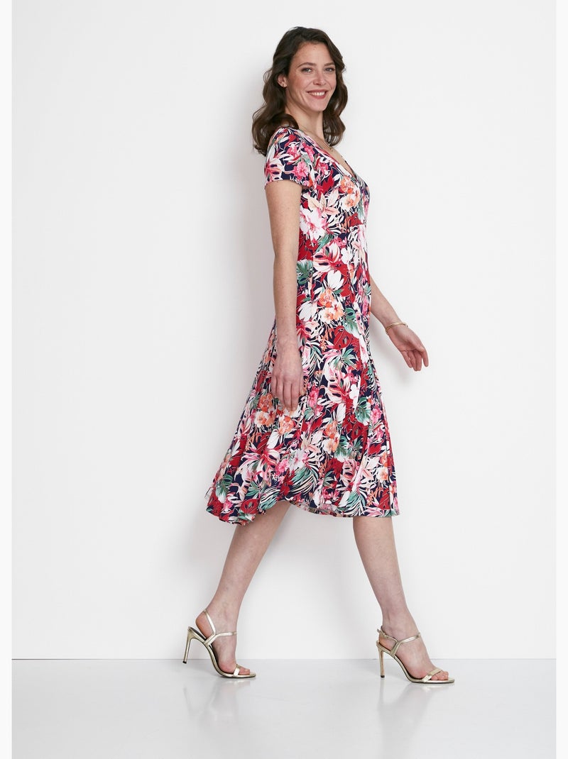 Vestido midi acampanado con cuello en V - Afibel Rosa fucsia - Kiabi