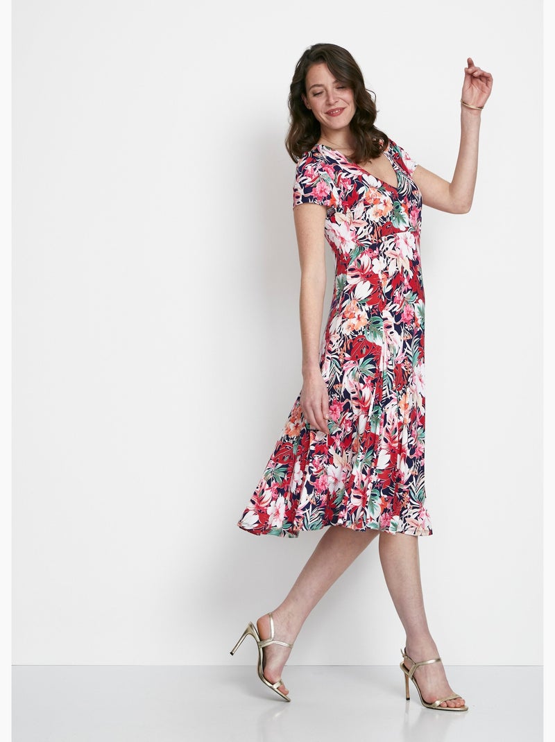 Vestido midi acampanado con cuello en V - Afibel Rosa fucsia - Kiabi