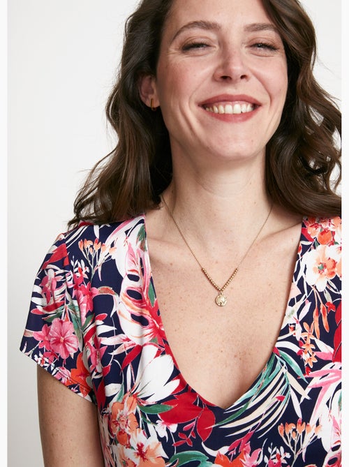 Vestido midi acampanado con cuello en V - Afibel - Kiabi