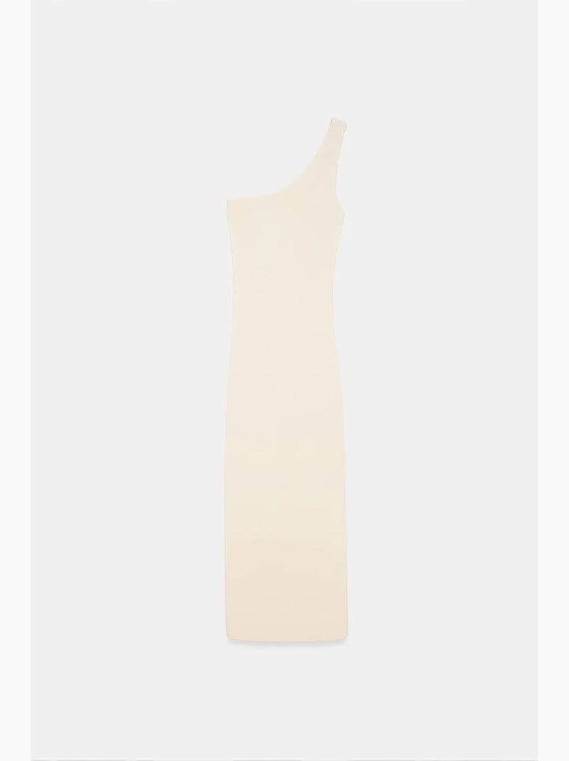 Vestido midi acanalado asimétrico de un solo hombro dilvin Blanco roto - Kiabi