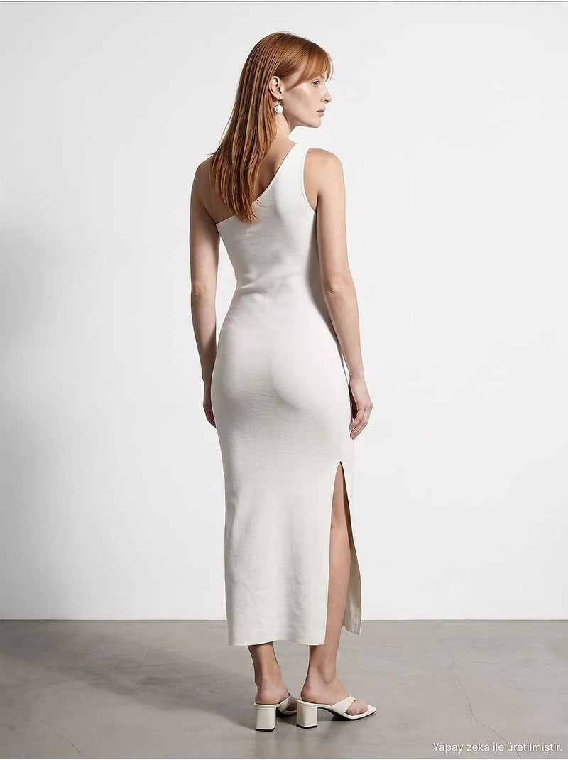 Vestido midi acanalado asimétrico de un solo hombro dilvin Blanco roto - Kiabi