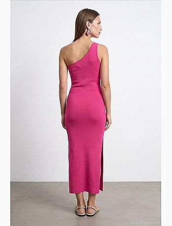 Vestido midi acanalado asimétrico de un solo hombro dilvin