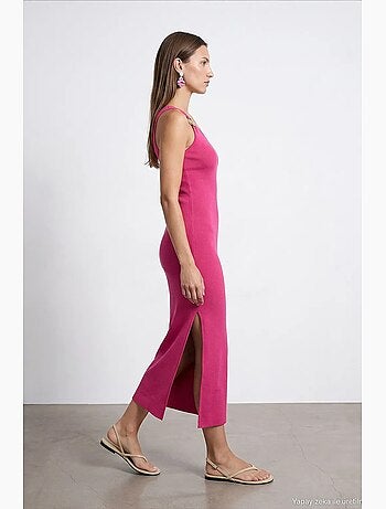 Vestido midi acanalado asimétrico de un solo hombro dilvin
