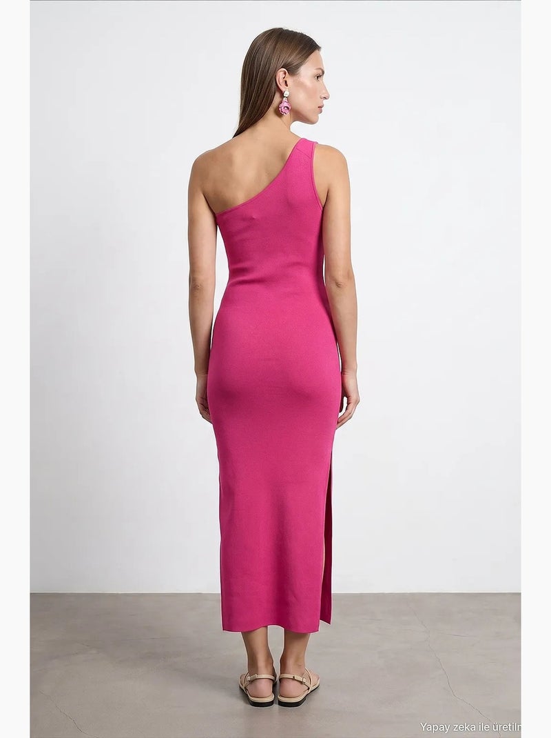 Vestido midi acanalado asimétrico de un solo hombro dilvin Magenta - Kiabi