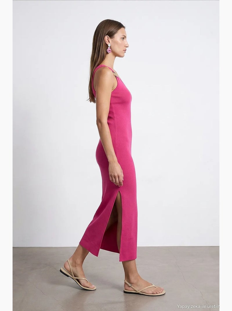 Vestido midi acanalado asimétrico de un solo hombro dilvin Magenta - Kiabi