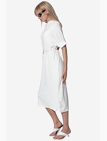 Vestido midi acanalado con cinturón busem