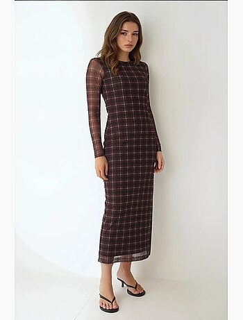 Vestido midi ajustado a cuadros sin tirantes hiccup