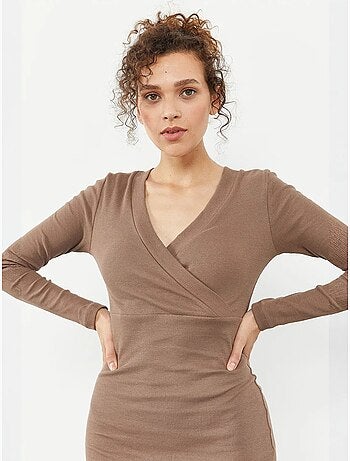 Vestido midi ajustado acanalado con escote en v tommy