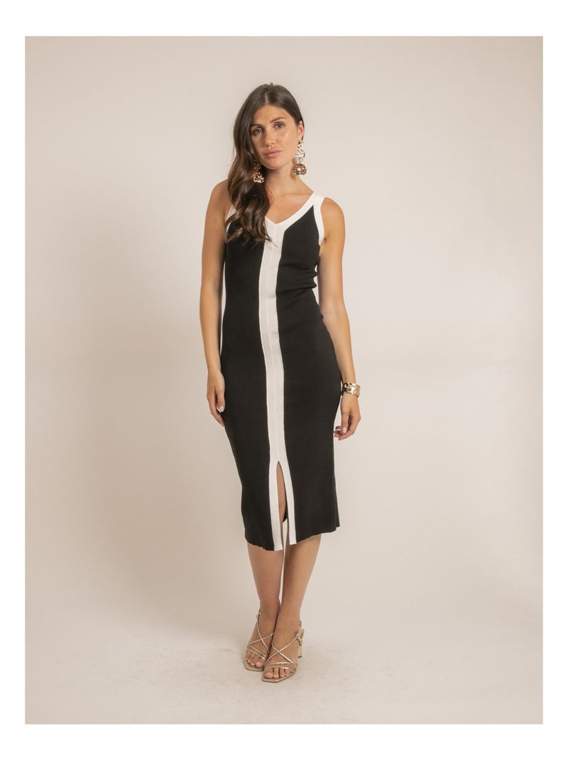 Vestido midi ajustado bicolor IKARA Negro - Kiabi