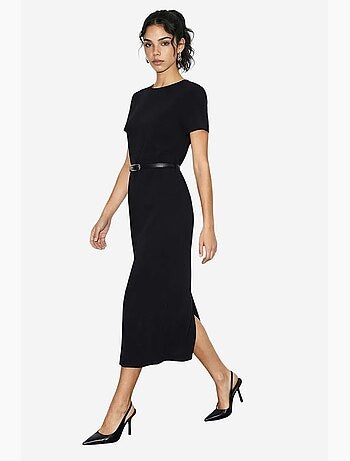 Vestido midi ajustado con cinturón y cuello redondo de lucci