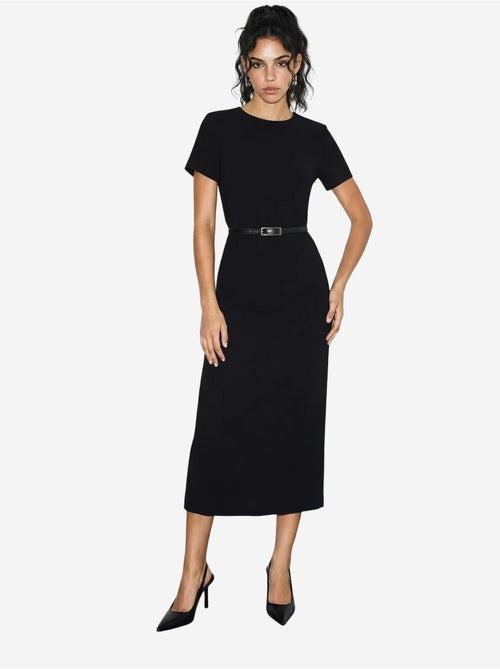 Vestido midi ajustado con cinturón y cuello redondo de lucci - Kiabi