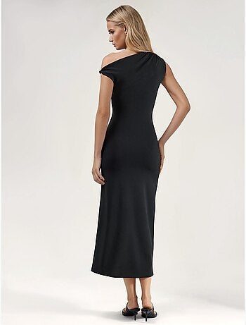Vestido midi ajustado con cuello asimétrico