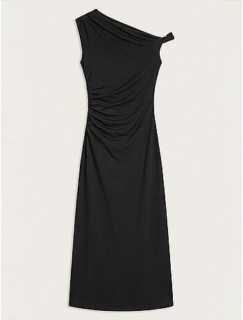 Vestido midi ajustado con cuello asimétrico
