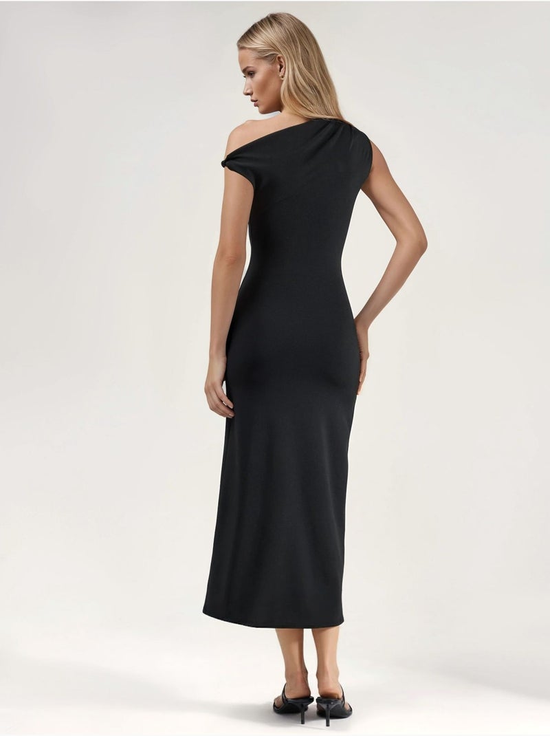 Vestido midi ajustado con cuello asimétrico Negro - Kiabi