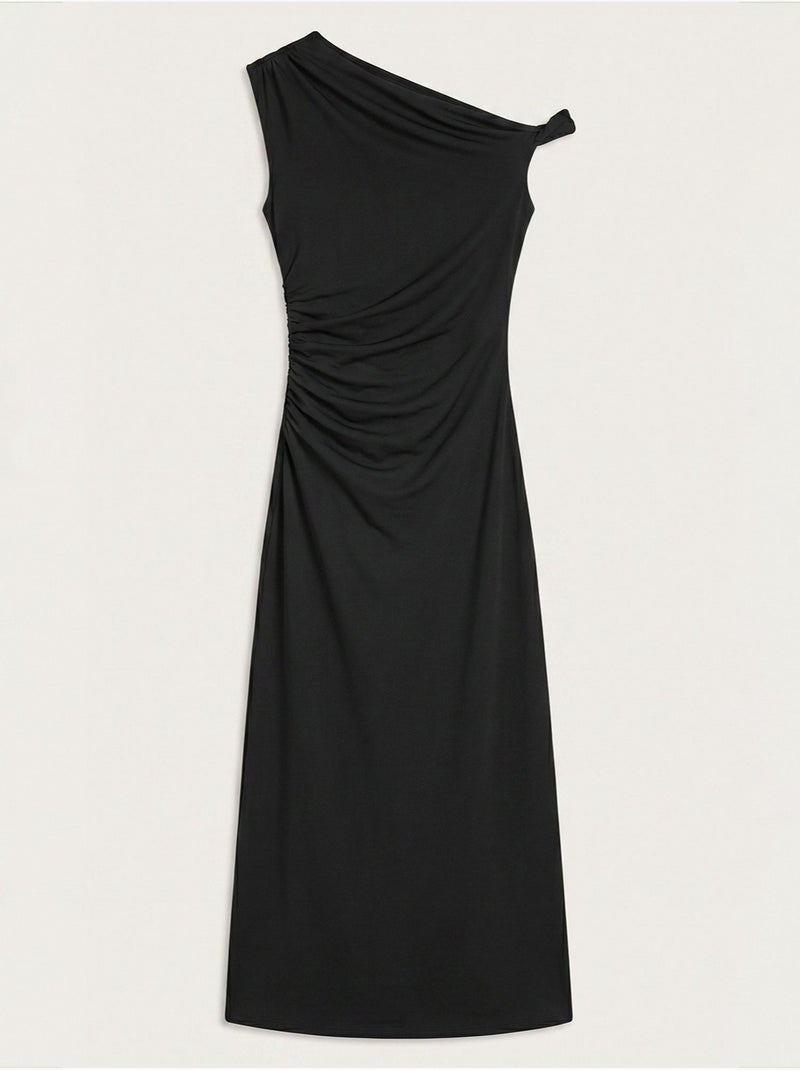 Vestido midi ajustado con cuello asimétrico Negro - Kiabi