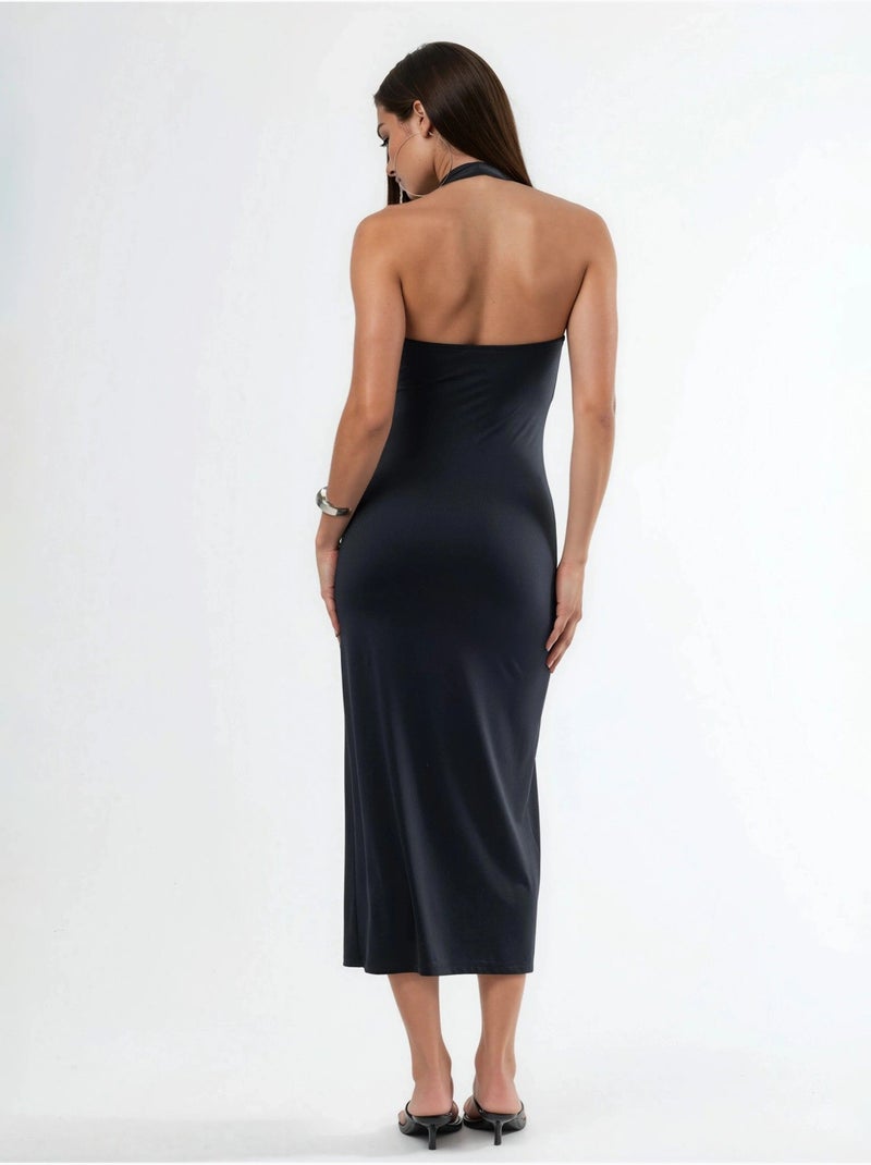 Vestido midi ajustado con cuello halter hiccup Negro - Kiabi
