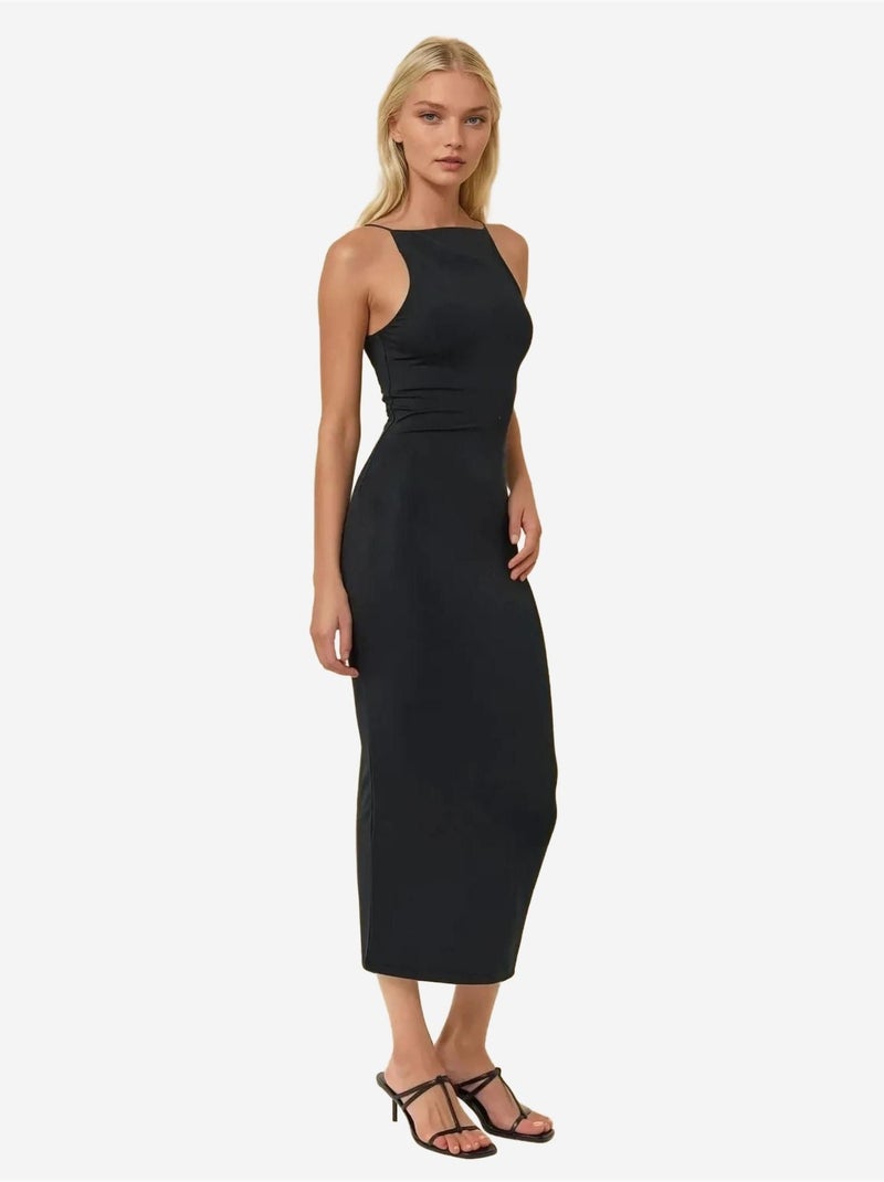 Vestido midi ajustado con cuello halter Negro - Kiabi