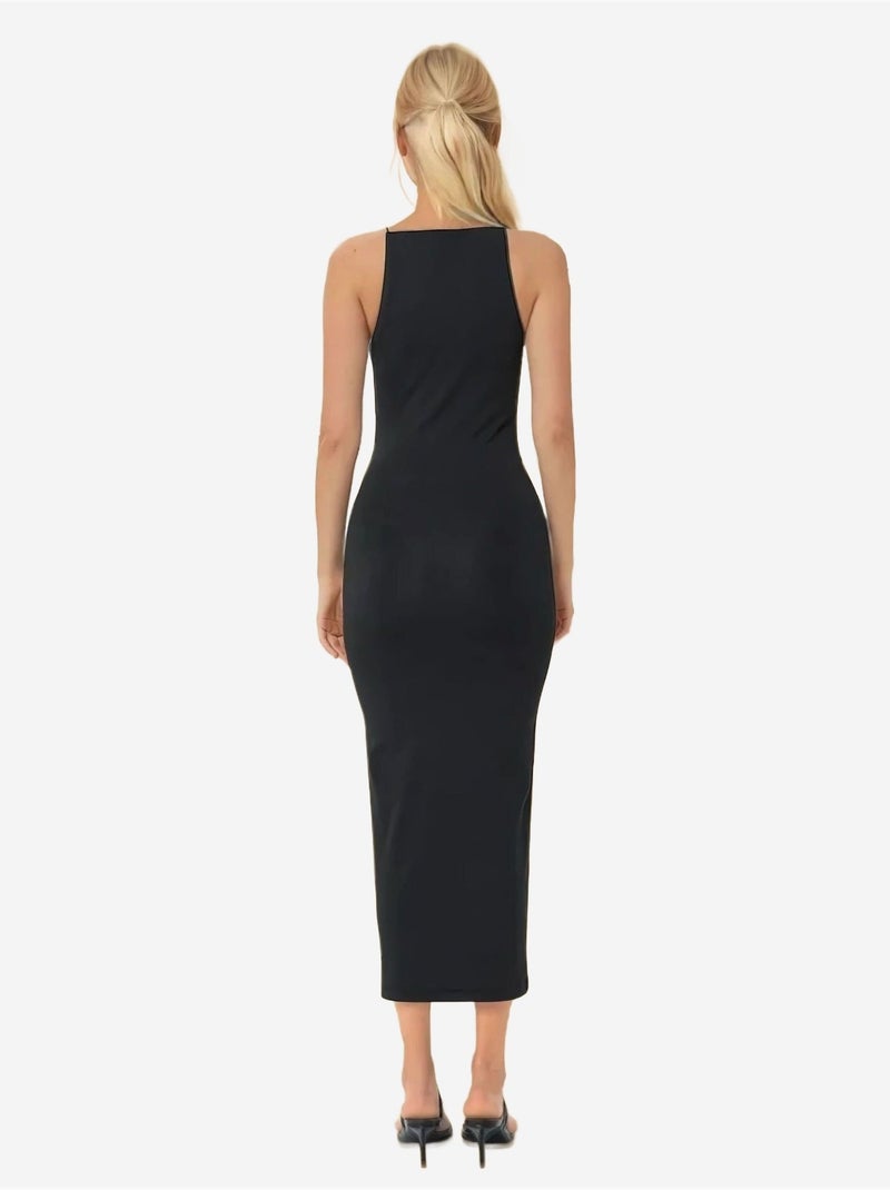 Vestido midi ajustado con cuello halter Negro - Kiabi