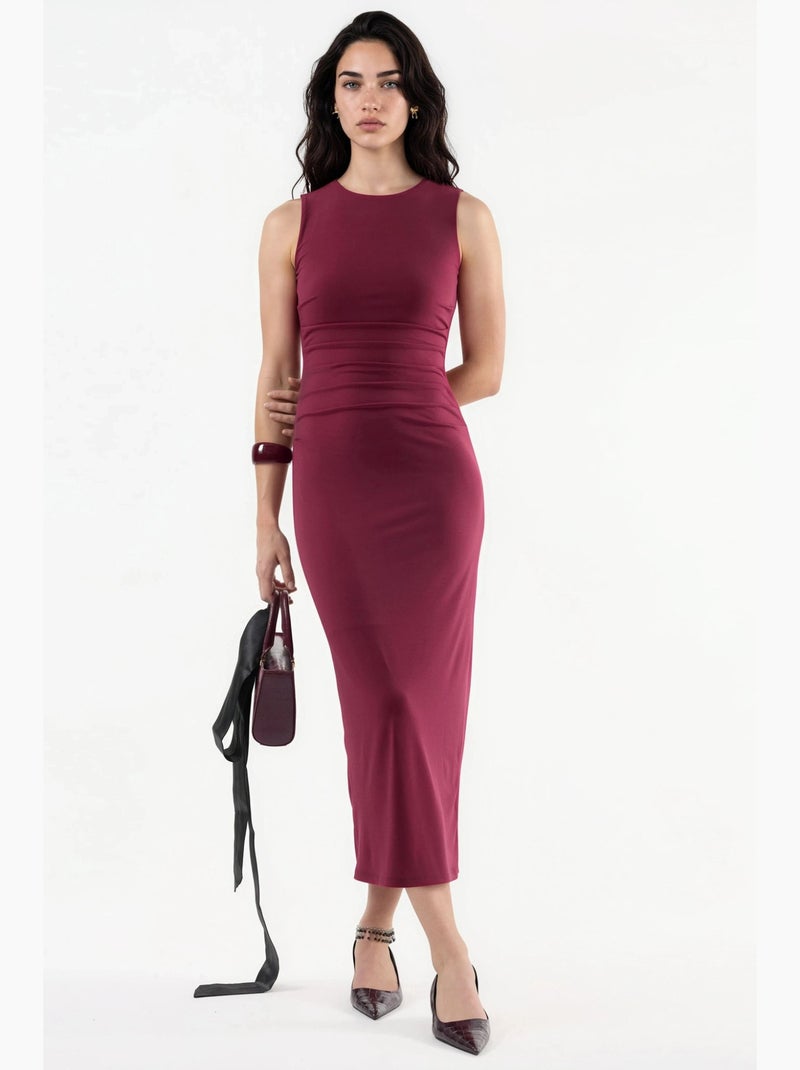 Vestido midi ajustado con cuello redondo hiccup Rojo burdeos - Kiabi