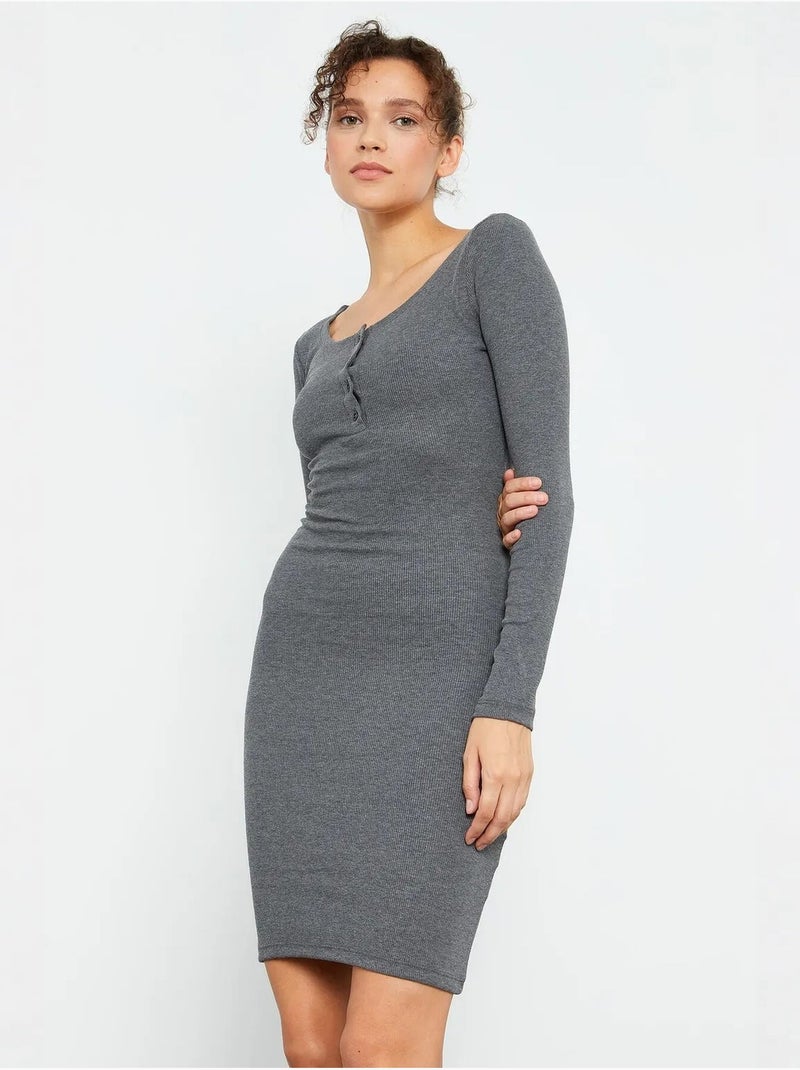 Vestido midi ajustado con cuello redondo tommy Gris - Kiabi