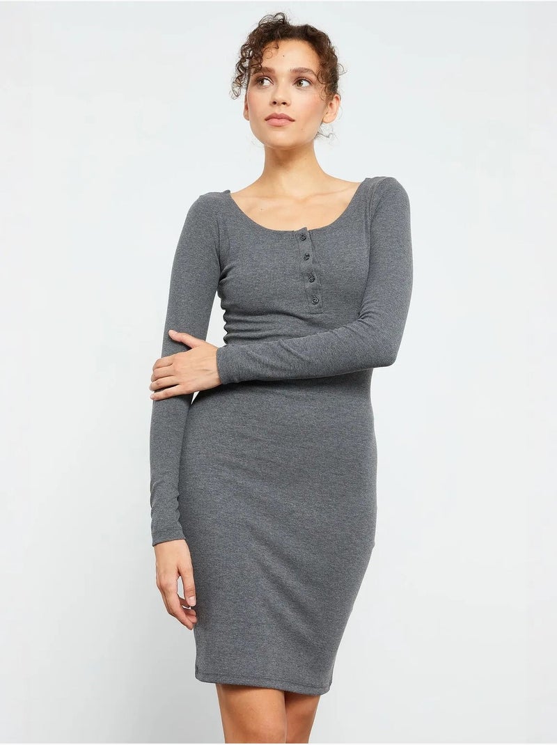 Vestido midi ajustado con cuello redondo tommy Gris - Kiabi