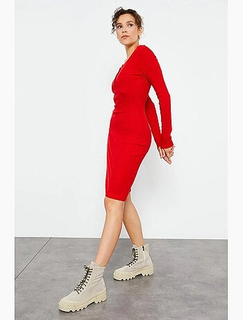 Vestido midi ajustado con cuello redondo tommy