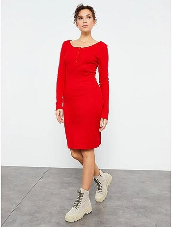 Vestido midi ajustado con cuello redondo tommy