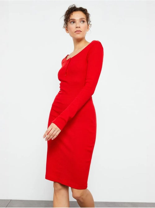Vestido midi ajustado con cuello redondo tommy - Kiabi