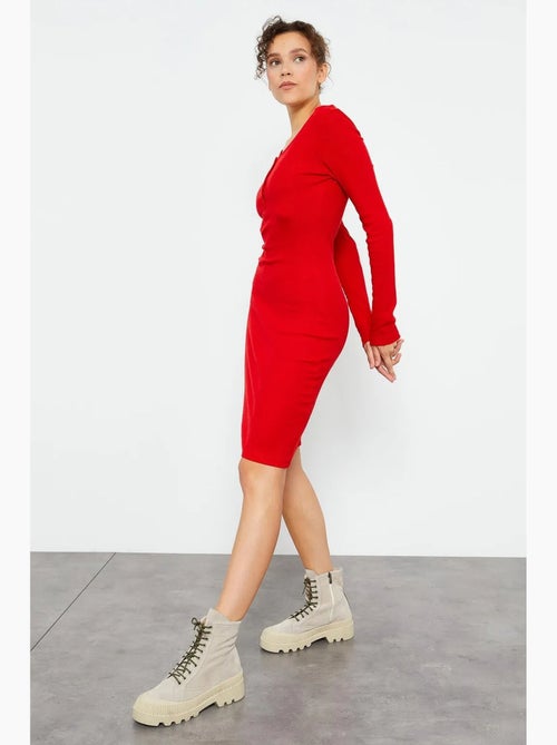 Vestido midi ajustado con cuello redondo tommy - Kiabi