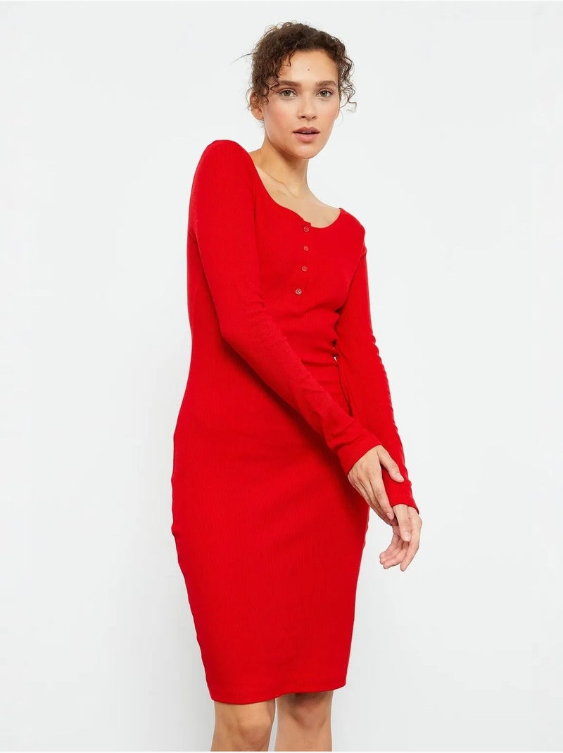 Vestido midi ajustado con cuello redondo tommy Rojo - Kiabi