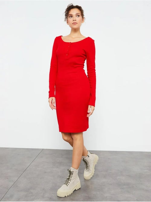 Vestido midi ajustado con cuello redondo tommy - Kiabi
