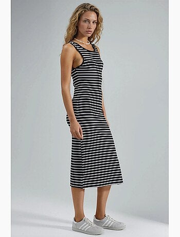 Vestido midi ajustado con cuello redondo y rayas hiccup