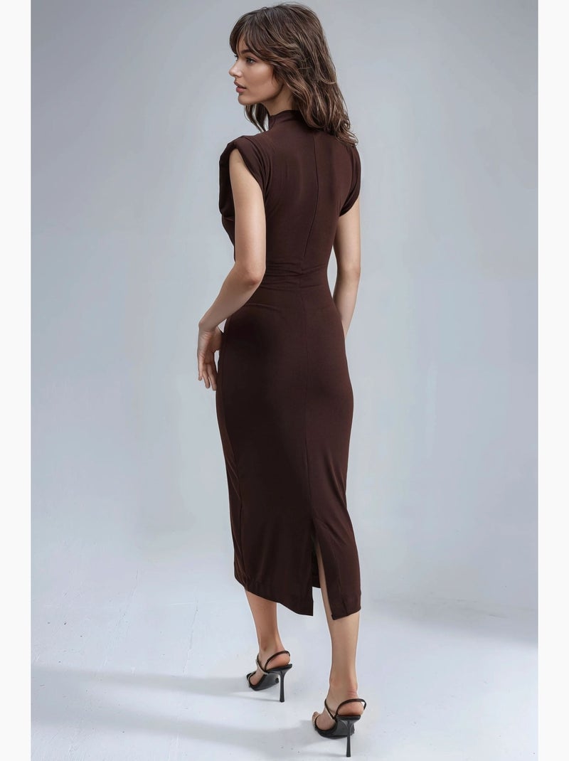 Vestido midi ajustado con cuello redondo y relleno busem Marrón oscuro - Kiabi