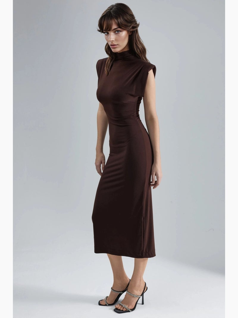 Vestido midi ajustado con cuello redondo y relleno busem Marrón oscuro - Kiabi