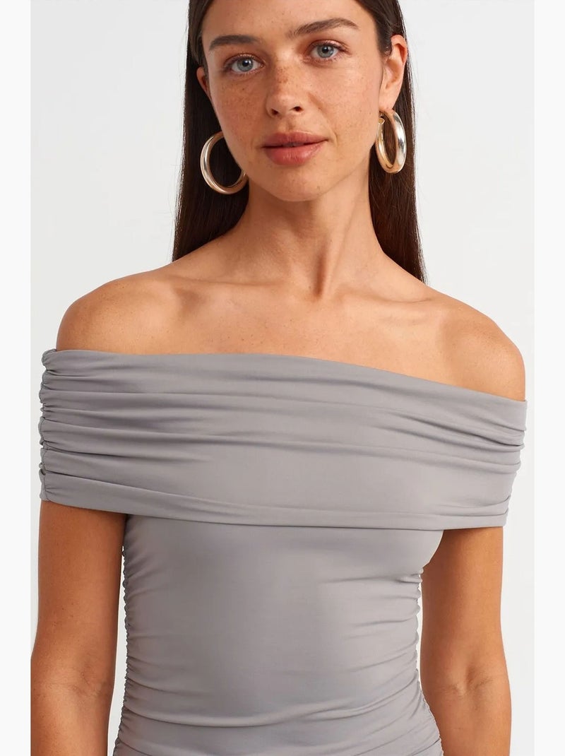 Vestido midi ajustado con escote barco dilvin Gris - Kiabi
