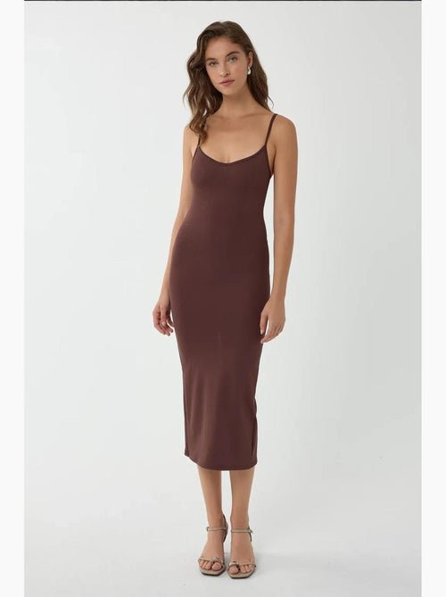 Vestido midi ajustado con escote en v y tirantes finos hiccup - Kiabi