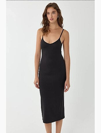 Vestido midi ajustado con escote en v y tirantes finos hiccup