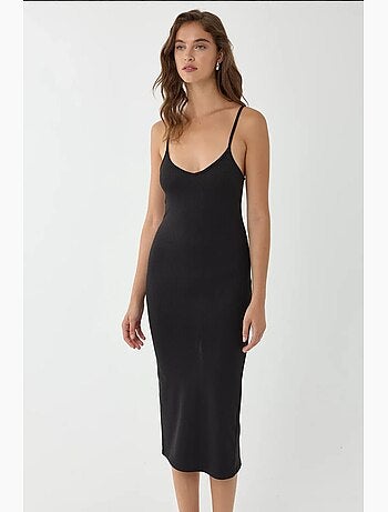Vestido midi ajustado con escote en v y tirantes finos hiccup
