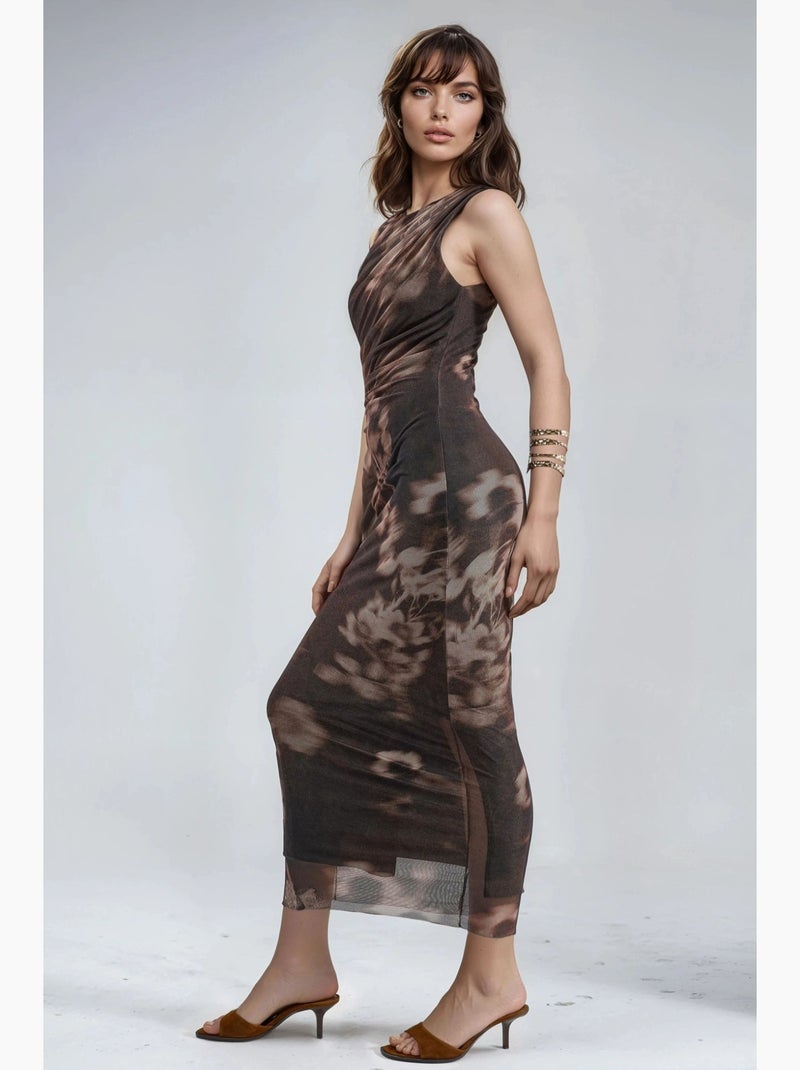Vestido midi ajustado con estampado abstracto busem Marrón - Kiabi