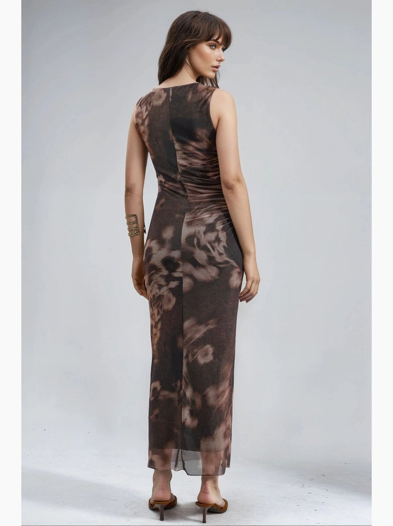 Vestido midi ajustado con estampado abstracto busem Marrón - Kiabi