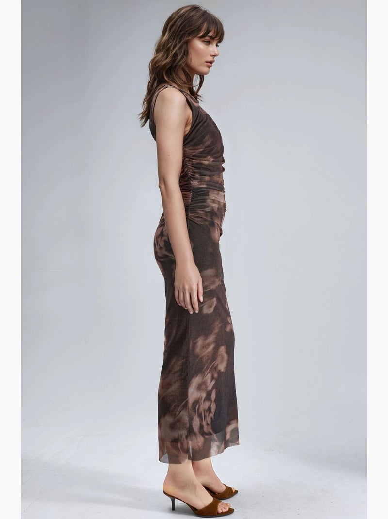 Vestido midi ajustado con estampado abstracto busem Marrón - Kiabi