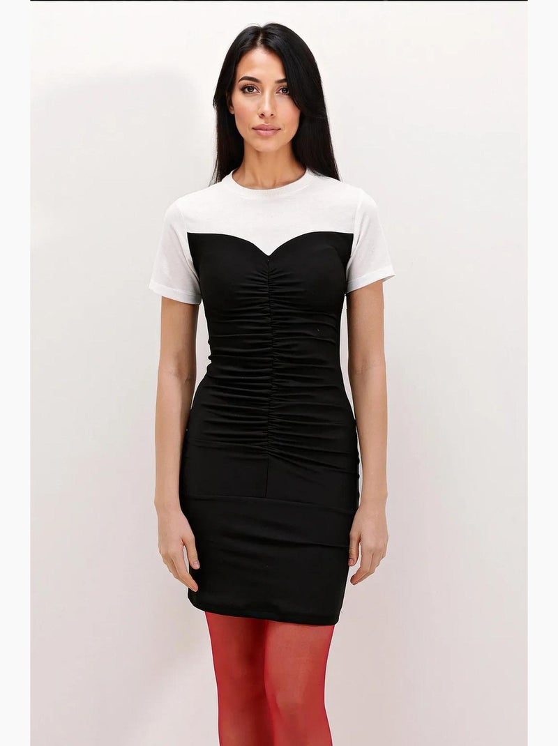 Vestido midi ajustado con paneles y cuello redondo de bdart Negro - Kiabi