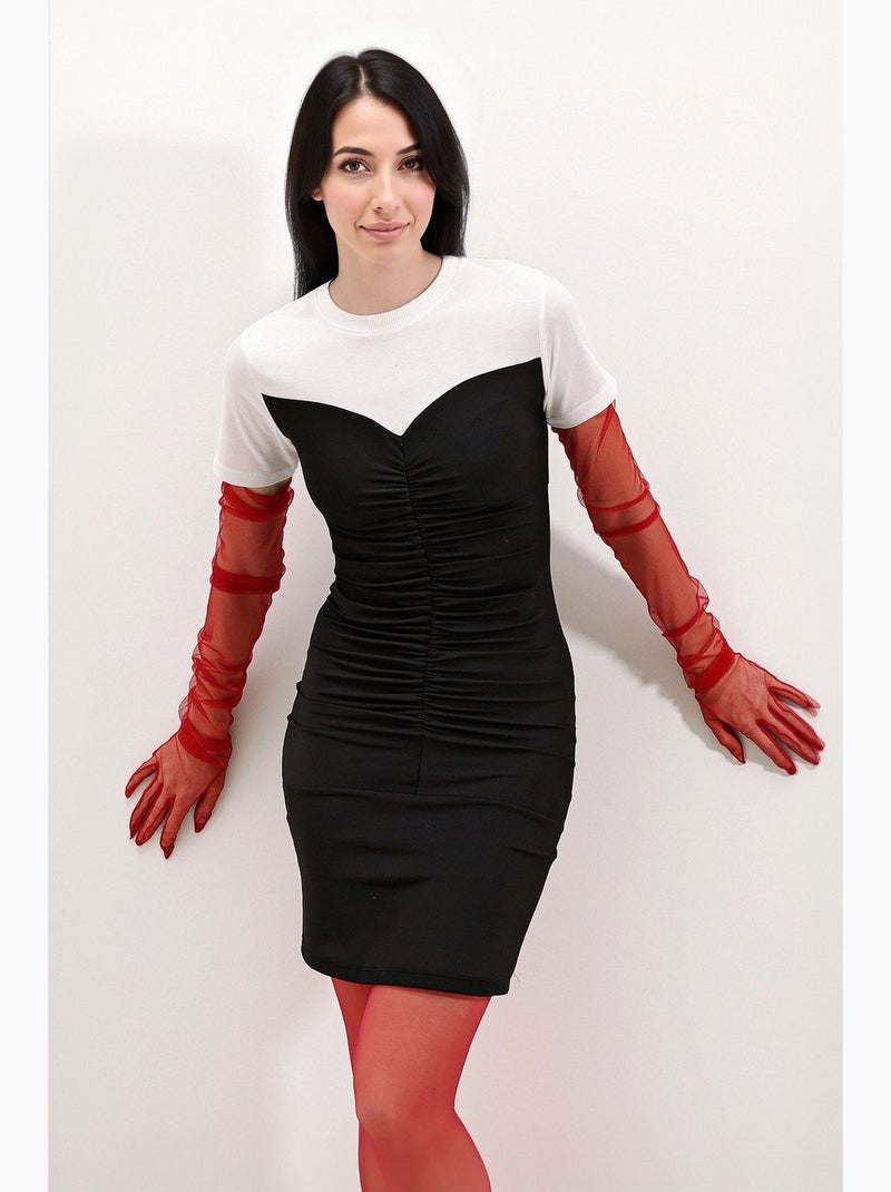 Vestido midi ajustado con paneles y cuello redondo de bdart Negro - Kiabi