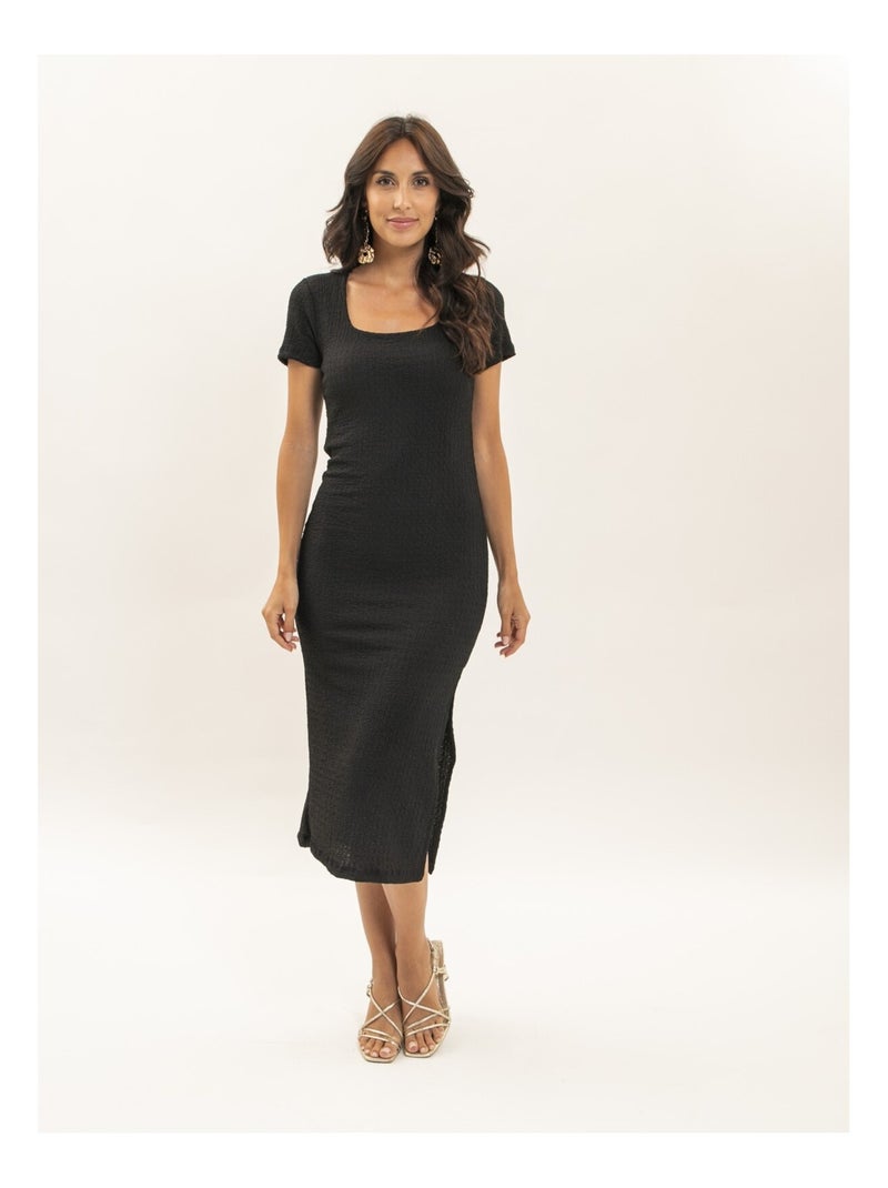 Vestido midi ajustado con textura IENA Negro - Kiabi