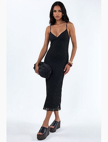 Vestido midi ajustado de encaje con escote en v hiccup