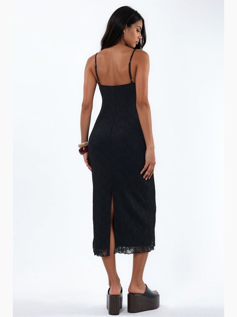 Vestido midi ajustado de encaje con escote en v hiccup Negro - Kiabi