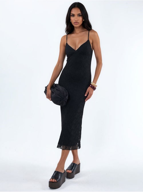 Vestido midi ajustado de encaje con escote en V - Kiabi Vestido midi ajustado de encaje con escote en V - Kiabi
