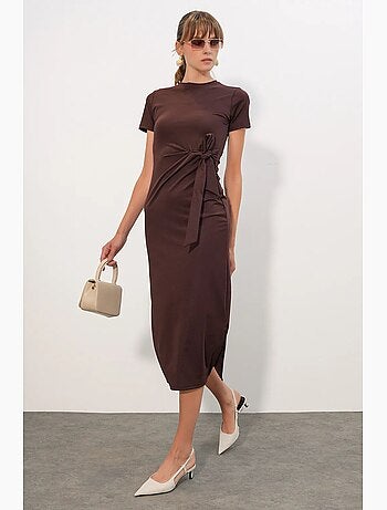 Vestido midi ajustado de jersey con detalle de lazada bdart
