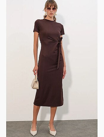 Vestido midi ajustado de jersey con detalle de lazada bdart